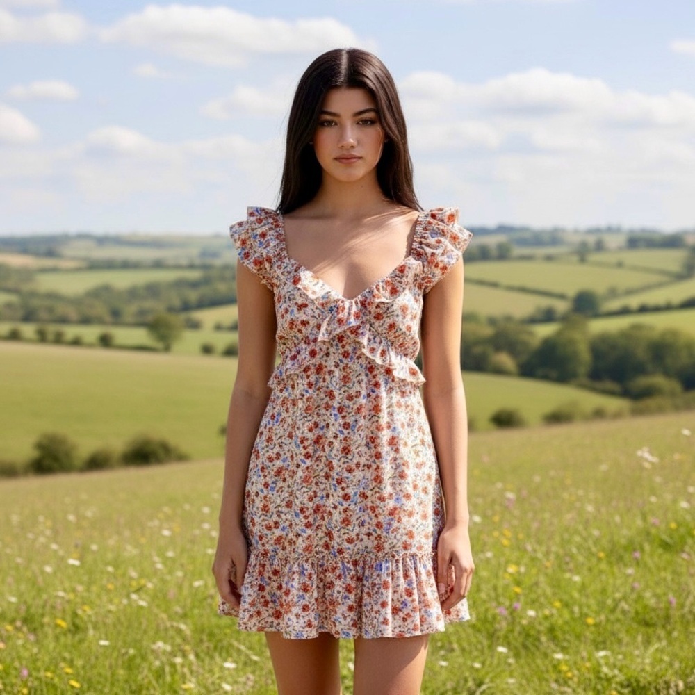 🌻Altar'd State Floral Shabby Chic Ruffled Cottage Boho Dress Size Medium